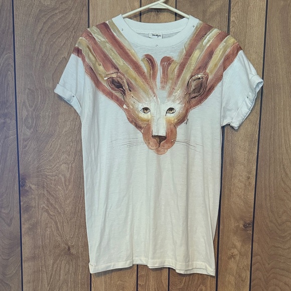 Milly Lion Face T-Shirt White and Brown Women’s Size XL Rhinestone Accent USA - Picture 1 of 11